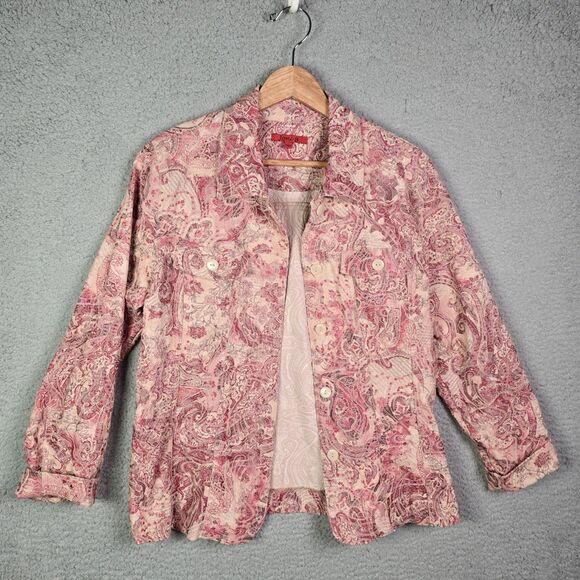 Joni B Blush Rose Paisley Print Shirt Jacket Shacket Large - Picture 16 of 16